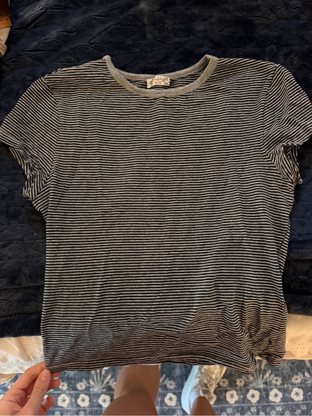 Free People Black and White Striped Short Sleeve Tee